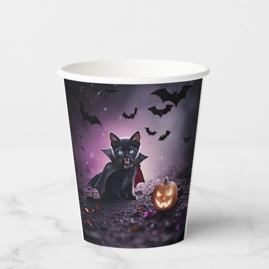 Gobelets En Papier Halloween Party Chat noir Vampire mite (Recto)