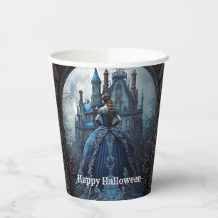 Gobelets En Papier Halloween Party Haunted Maison Bleue Nuit Effrayan