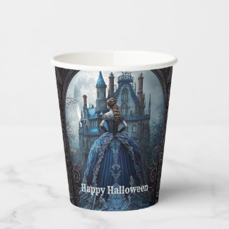 Gobelets En Papier Halloween Party Haunted Maison Bleue Nuit Effrayan