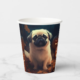 Gobelets En Papier Halloween Pekingese Avec Peur Citrouille