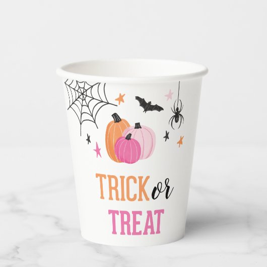 Gobelets En Papier Halloween Pink Trick ou traiter Citrouilles Spider (Recto)