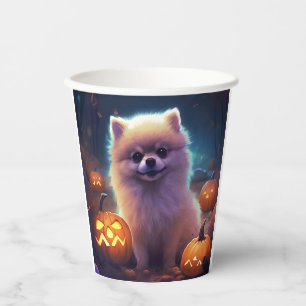 Gobelets En Papier Halloween Poméranien Avec La Peur Citrouille