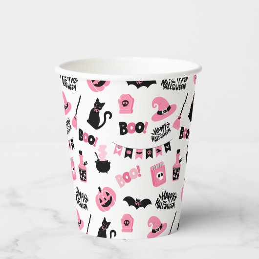Gobelets En Papier Halloween rose et noir (Recto)