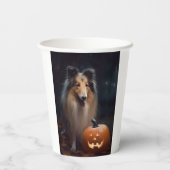 Gobelets En Papier Halloween Rough Collie Avec Citrouille effroi (Verso)