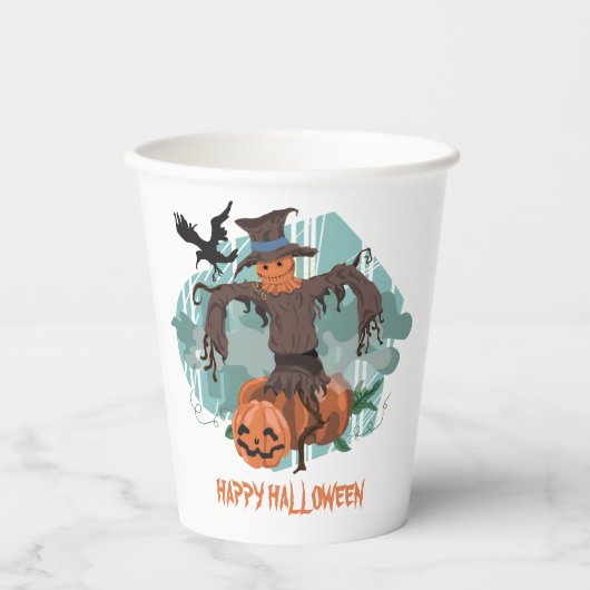 Gobelets En Papier Halloween Scarecrow Et Citrouille (Recto)