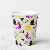 Gobelets En Papier Halloween sorcière, chats Citrouille et noirs (Verso)