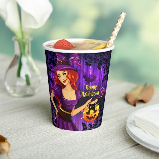 Gobelets En Papier Halloween Sorcière de nuit Citrouille et papier de (Insitu)