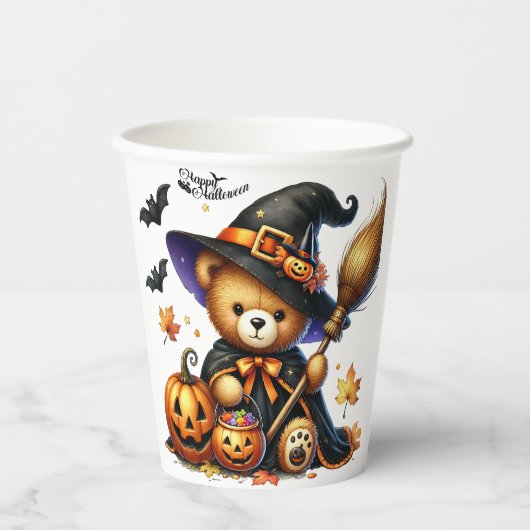Gobelets En Papier Halloween Teddy Bear Assistant Vacances (Recto)