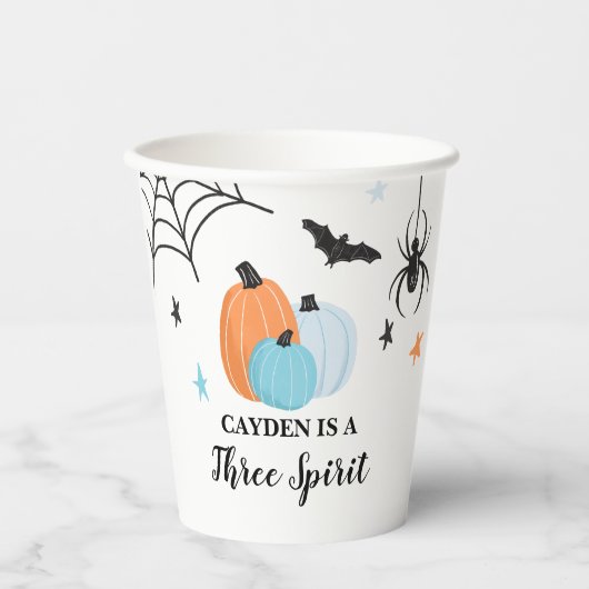 Gobelets En Papier Halloween Trois Esprit bleu Citrouilles 3e anniver (Recto)