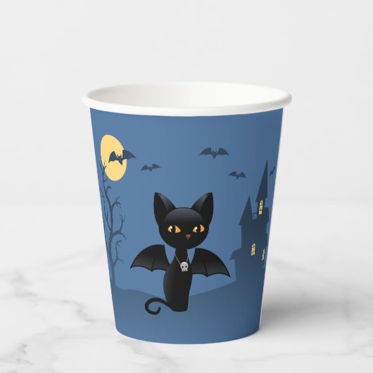 Gobelets En Papier Halloween Vampire Chat noir avec ailes (Verso)