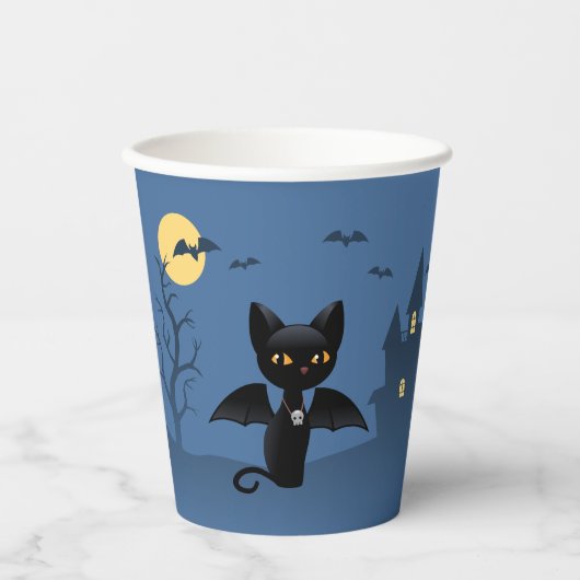 Gobelets En Papier Halloween Vampire Chat noir avec ailes (Recto)