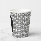 Gobelets En Papier Halloween Victorian Damask Brocade noir sur blanc (Gauche)