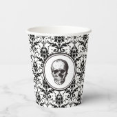 Gobelets En Papier Halloween vintage noir damassé crâne (Verso)