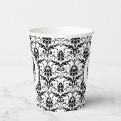 Gobelets En Papier Halloween vintage noir damassé crâne (Droite)