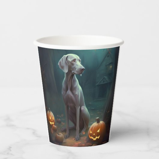 Gobelets En Papier Halloween Weimaraner avec la peur Citrouille (Recto)