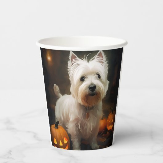Gobelets En Papier Halloween West Highland White Terrier Citrouilles (Verso)