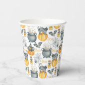 Gobelets En Papier Halloween Whimsical Cauldron et Motif de chats (Verso)