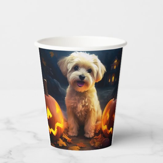 Gobelets En Papier Halloween Yorkipoo Avec La Peur Citrouille (Recto)