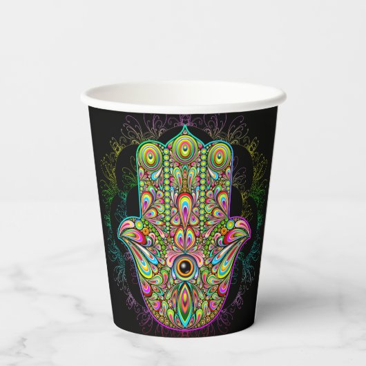 Gobelets En Papier Hamsa Fatma Main Psychedelic Art (Verso)