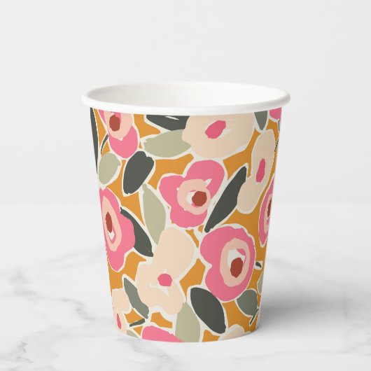 Gobelets En Papier Hand-Drawn Bold Inky Floral Pattern- Sunlit Meadow (Verso)