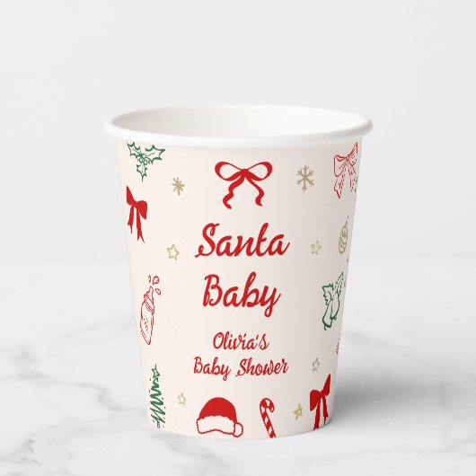 Gobelets En Papier Hand Drawn Doodle Christmas Santa Baby Shower (Verso)