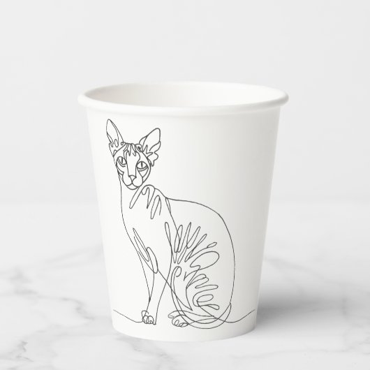 Gobelets En Papier Hand Drawn Sphynx Cat - Minimalist Line Art (Recto)