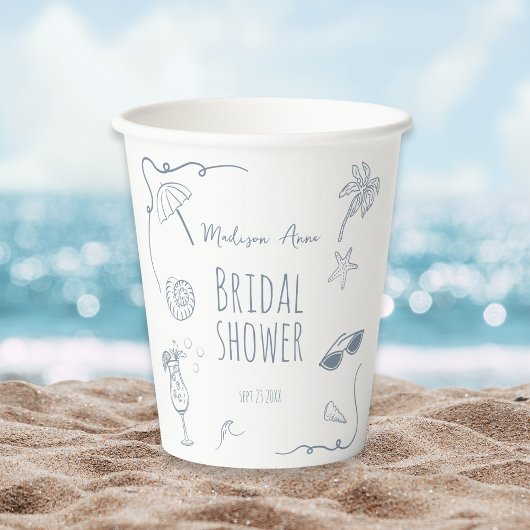 Gobelets En Papier HandDrawn Beach Doodle Illustrations Bridal Shower