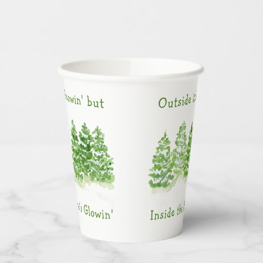 Gobelets En Papier Handpainted Winter Trees Outside Snow Fires Glowin (Gauche)