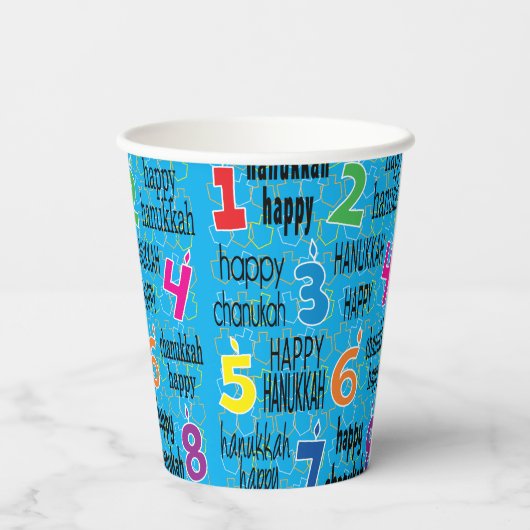 Gobelets En Papier Hanoukka 8 Crazy Nights Bleu 8 oz. (Verso)