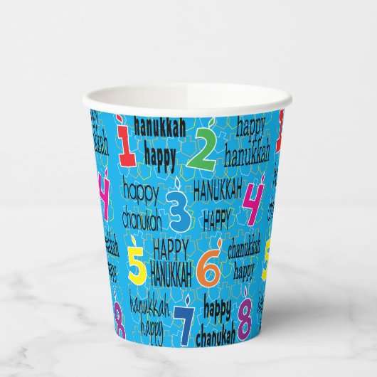 Gobelets En Papier Hanoukka 8 Crazy Nights Bleu 8 oz. (Gauche)