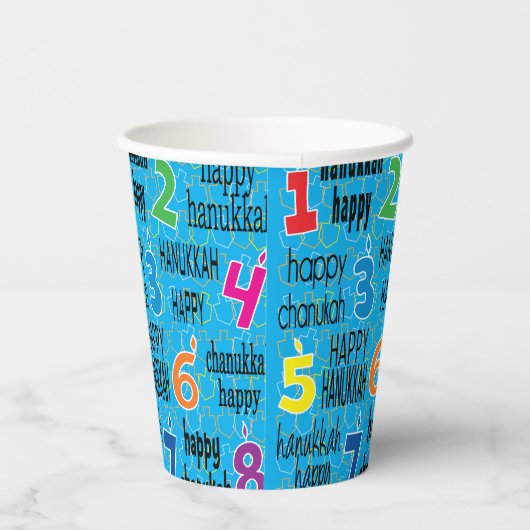 Gobelets En Papier Hanoukka 8 Crazy Nights Bleu 8 oz. (Droite)
