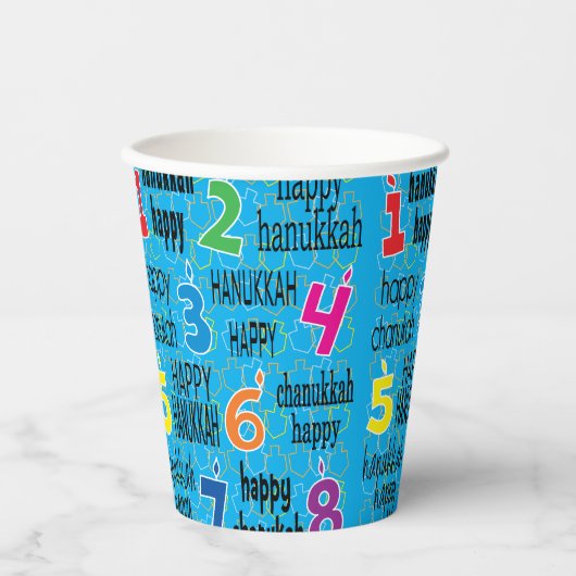 Gobelets En Papier Hanoukka 8 Crazy Nights Bleu 8 oz. (Recto)