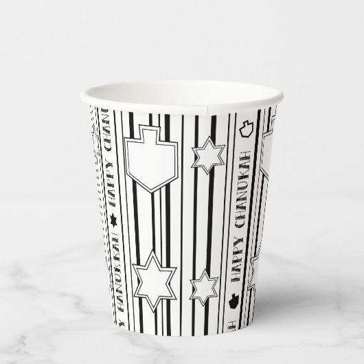 Gobelets En Papier Hanoukka Blk N White Dreidels N Stars 8 oz. (Droite)