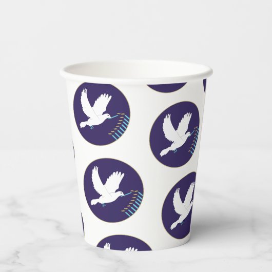 Gobelets En Papier Hanoukka Dove Menorah Design 8 oz. (Verso)