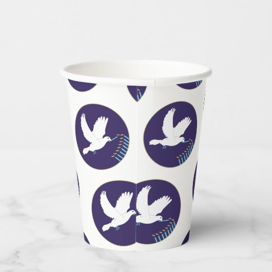Gobelets En Papier Hanoukka Dove Menorah Design 8 oz. (Droite)