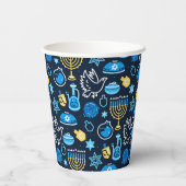 Gobelets En Papier Hanoukka Symboles Motif bleu (Verso)