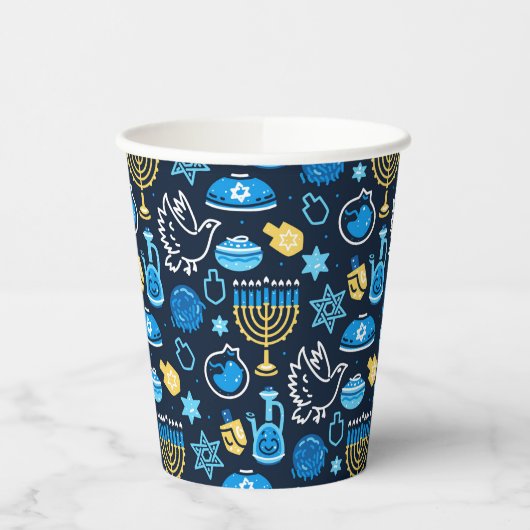 Gobelets En Papier Hanoukka Symboles Motif bleu (Gauche)
