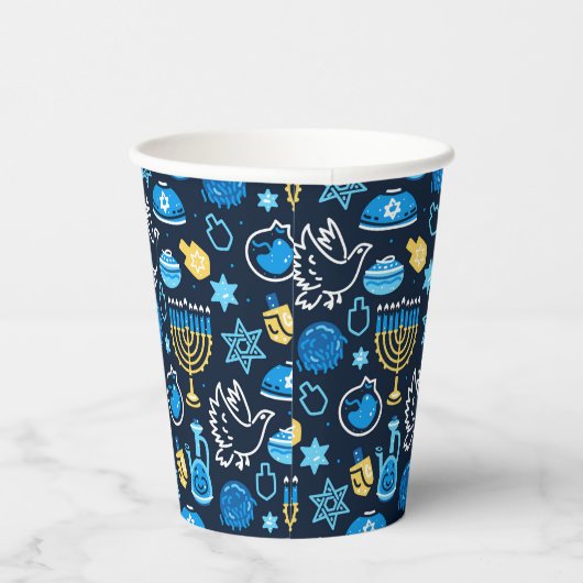 Gobelets En Papier Hanoukka Symboles Motif bleu (Droite)