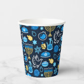 Gobelets En Papier Hanoukka Symboles Motif bleu (Recto)