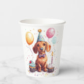 Gobelets En Papier Happy Birthday Dachshund Dog  (Verso)