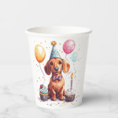 Gobelets En Papier Happy Birthday Dachshund Dog  (Recto)