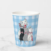 Gobelets En Papier Happy blanc Mère Chat Trois Chatons Plaid (Verso)