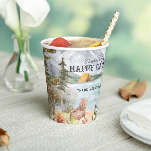 Gobelets En Papier Happy Camper | Camping Coupes de papier d'annivers (Insitu)