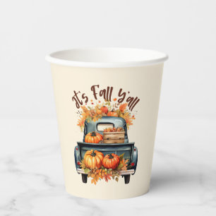 Gobelets En Papier Happy Fall Y'all - Camion rustique avec Citrouille