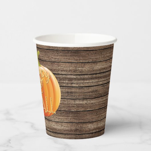 Gobelets En Papier Happy Fall Y'all Orange Citrouille sur Planks Moti (Gauche)