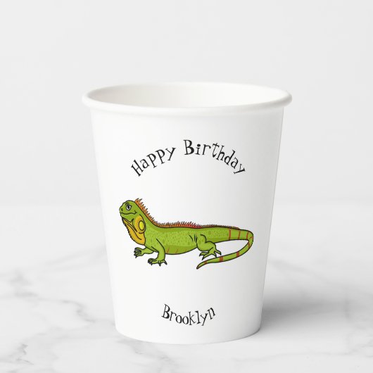 Gobelets En Papier Happy green iguana cartoon (Verso)
