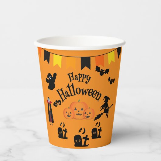Gobelets En Papier Happy Halloween et Halloween caractères tasse de p (Recto)