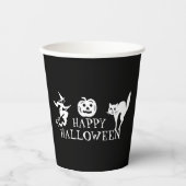 Gobelets En Papier Happy Halloween noir blanc éffrayant (Recto)