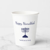Gobelets En Papier Happy Hanoukka Simple Blue Menorah (Verso)