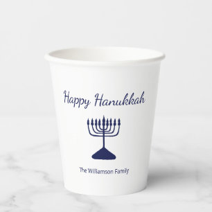 Gobelets En Papier Happy Hanoukka Simple Blue Menorah